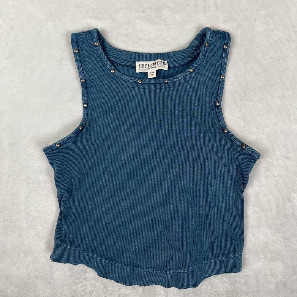 Idyllwind Tank Top Womens M Blue Studded Rib Knit Crew Neck Summer Casual